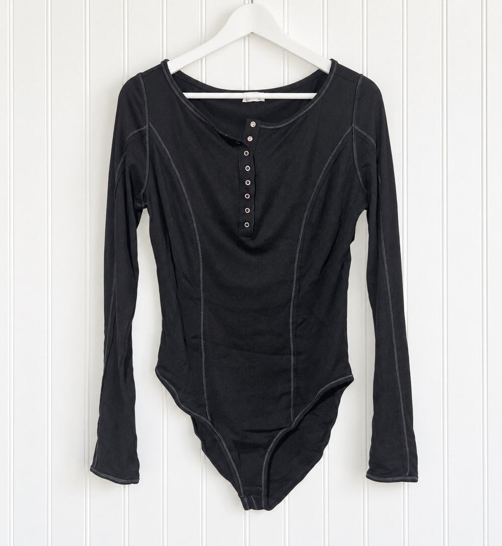 Free People Sloane Thermal Bodysuit Women’s Large Black NEW